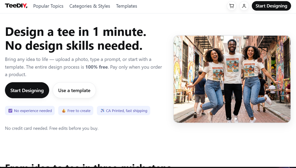TeeDIY dashboard and design interface preview